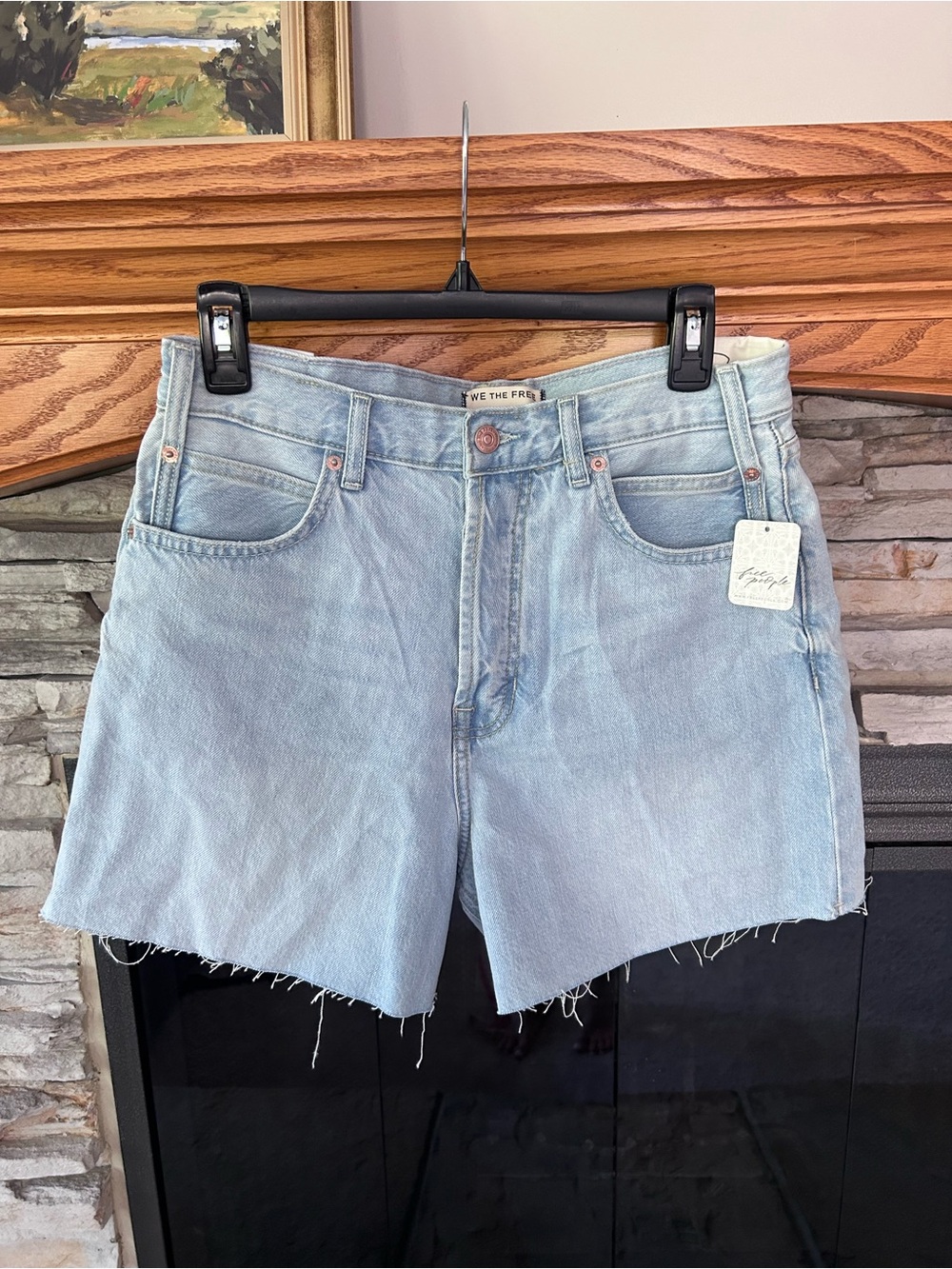 We The Free Pale Blue High-Rise Denim Cutoff Shorts